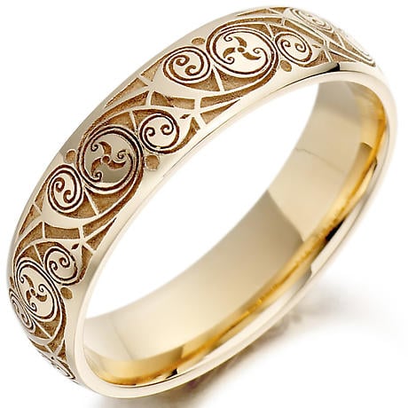 Celtic Wedding Ring - Mens Gold Celtic Spiral Triskel Irish Wedding Band