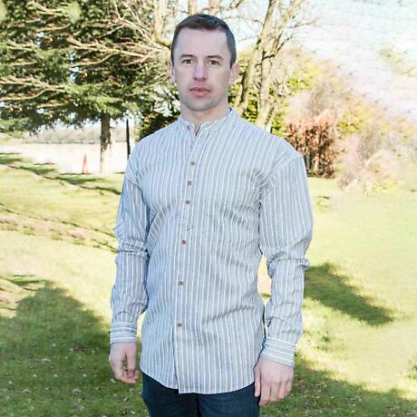 Irish Shirt | Finn Mens Grey Stripe Grandad Shirt
