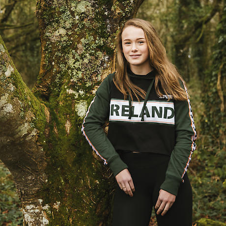 Irish Sweatshirt | Ladies Green & Black Ireland Sport Cropped Hooded Sweatshirt