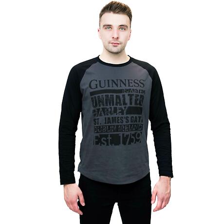 Alternate Image 1 for Irish T-Shirts | Guinness Black & Grey Baseball Tee
