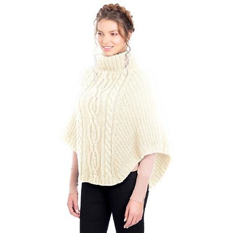Product Image for Irish Shawl | Merino Wool Aran Cable Stitch Ladies Poncho