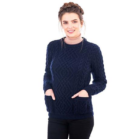 Alternate Image 2 for Irish Sweater | Aran Cable Knit Merino Wool Crew Ladies Sweater