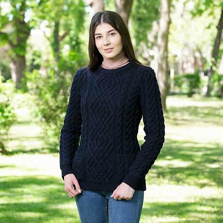 Alternate Image 4 for Irish Sweater | Aran Cable Knit Merino Wool Crew Ladies Sweater
