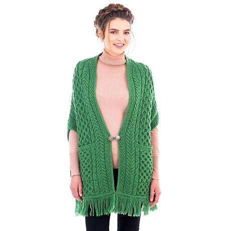 Product Image for Irish Shawl | Ladies Merino Wool Aran Knit Shawl with Pockets