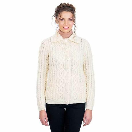 Product Image for Irish Cardigan | Cable Knit Merino Wool Button Ladies Cardigan