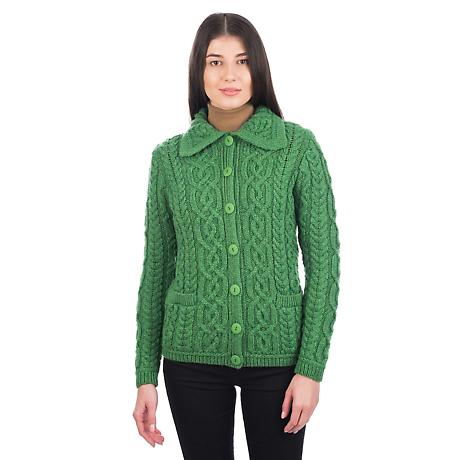 Alternate Image 1 for Irish Cardigan | Cable Knit Merino Wool Button Ladies Cardigan