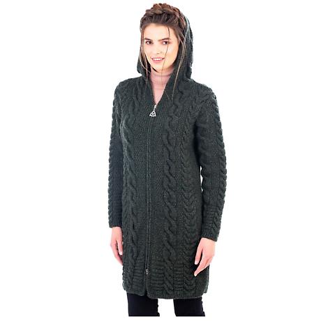 Product Image for Irish Coat | Merino Wool Aran Cable Knit Hooded Ladies Jacket