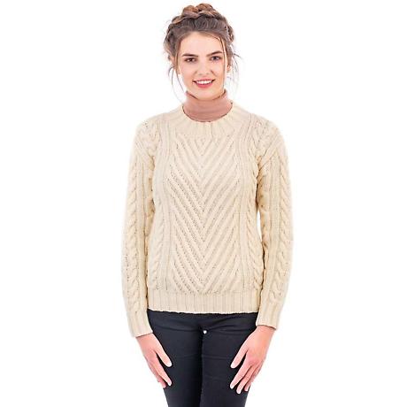 Alternate Image 1 for Irish Sweater | Merino Wool Ribbed Cable Ladies Sweater