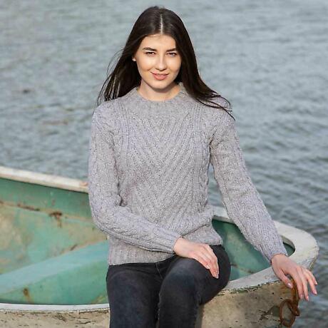 Irish Sweater | Merino Wool Ribbed Cable Ladies Sweater