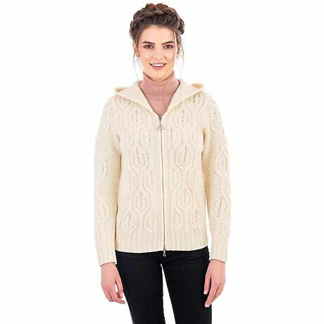 Product Image for Irish Cardigan | Merino Wool Ladies Zipper Cardigan With Hood
