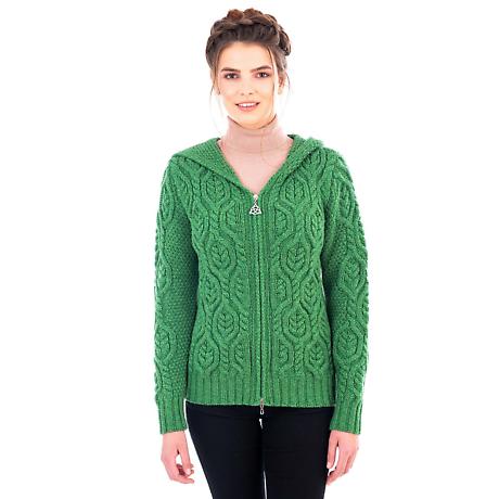 Alternate Image 3 for Irish Cardigan | Merino Wool Ladies Zipper Cardigan With Hood