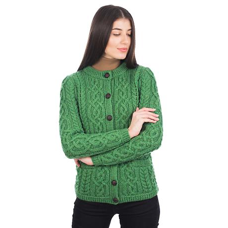 Alternate Image 6 for Irish Cardigan | Merino Wool Aran Knit Ladies Button Cardigan