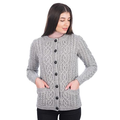 Alternate Image 10 for Irish Cardigan | Merino Wool Aran Knit Ladies Button Cardigan