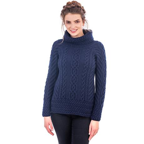 Alternate Image 1 for Irish Sweater | Merino Wool Aran Knit Cowl Neck Ladies Sweater