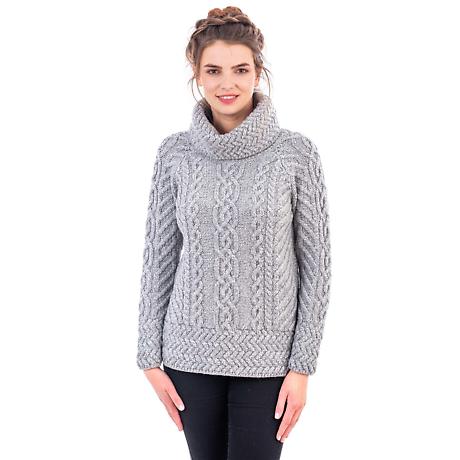 Alternate Image 3 for Irish Sweater | Merino Wool Aran Knit Cowl Neck Ladies Sweater