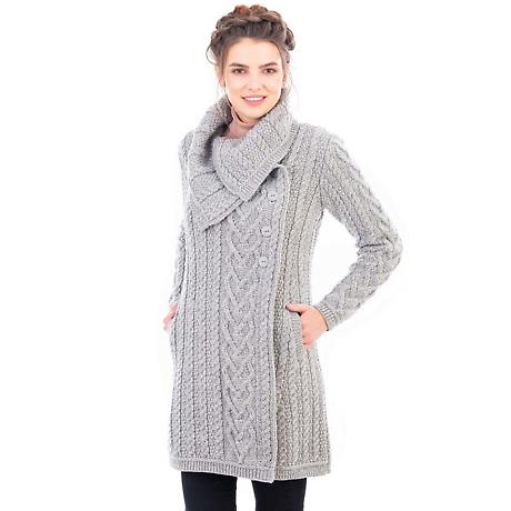Alternate Image 7 for Irish Coat | Merino Wool Classic Aran Cable Knit Ladies Coat