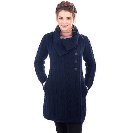 Alternate Image 3 for Irish Coat | Merino Wool Classic Aran Cable Knit Ladies Coat