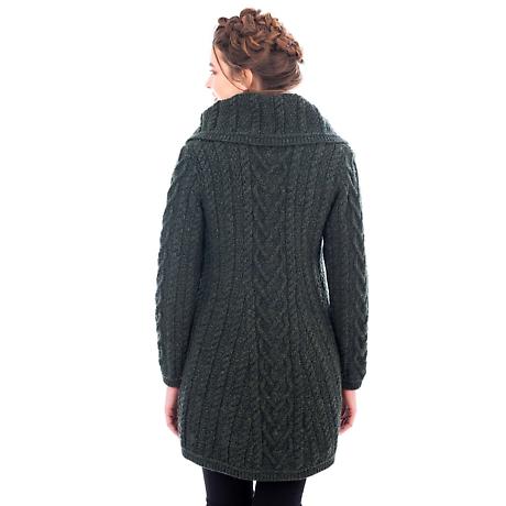 Alternate Image 9 for Irish Coat | Merino Wool Classic Aran Cable Knit Ladies Coat