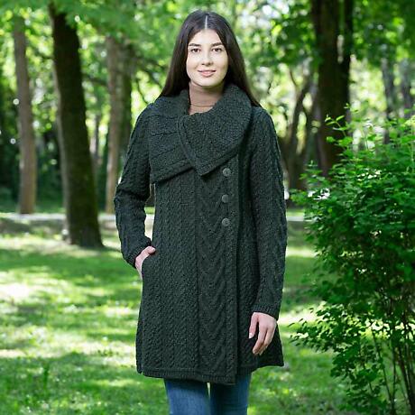 Alternate Image 1 for Irish Coat | Merino Wool Classic Aran Cable Knit Ladies Coat