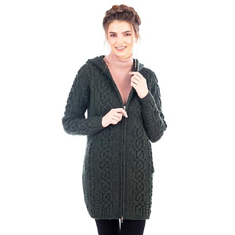 Alternate Image 3 for Irish Coat | Merino Wool Celtic Aran Knit Ladies Jacket