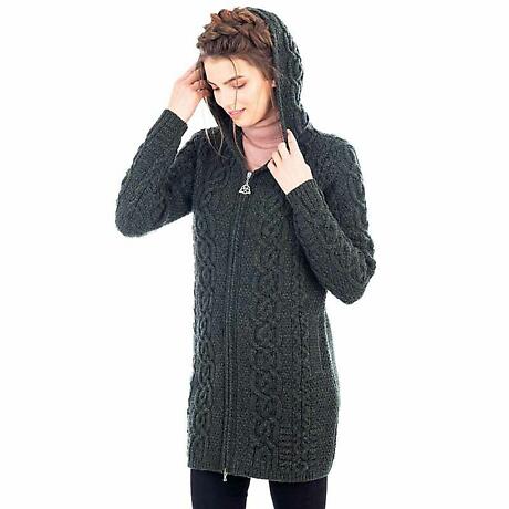 Alternate Image 3 for Irish Coat | Merino Wool Celtic Aran Knit Ladies Jacket
