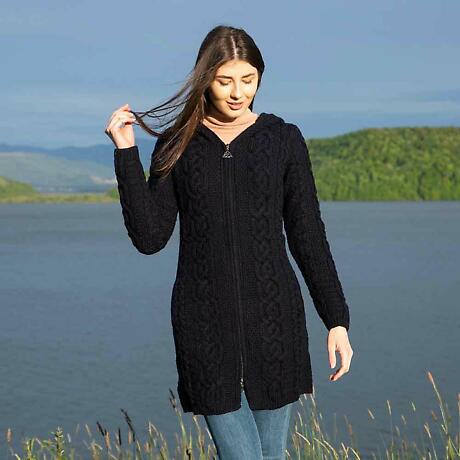 Irish Coat | Merino Wool Celtic Aran Knit Ladies Jacket