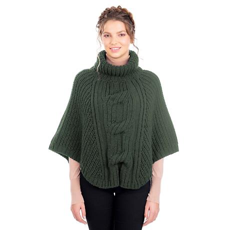Product Image for Irish Shawl | Merino Wool Cable Knit Cowlneck Ladies Poncho