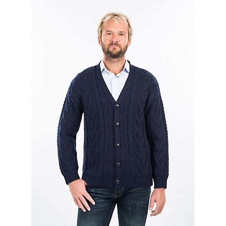 Product Image for SALE | Irish Cardigan | Merino Wool V Neck Cable Knit Mens Cardigan