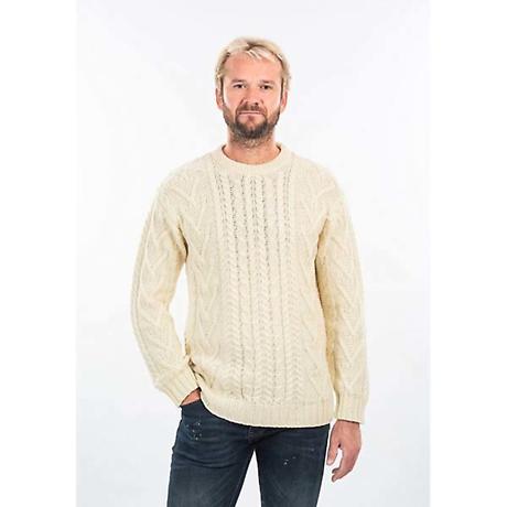 Alternate Image 4 for Irish Sweater | Merino Wool Traditional Aran Knit Crew Neck Mens Sweater