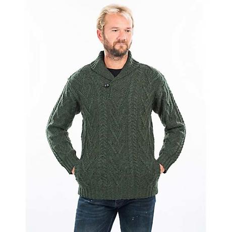 Alternate Image 5 for Irish Sweater | Merino Wool Aran Knit Shawl Collar Single Button Mens Sweater