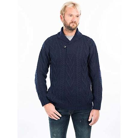 Alternate Image 6 for Irish Sweater | Merino Wool Aran Knit Shawl Collar Single Button Mens Sweater