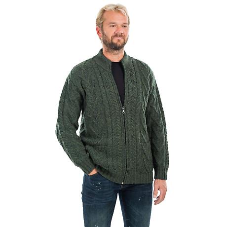Product Image for Irish Cardigan | Merino Wool Aran Knit Mens Zip Cardigan