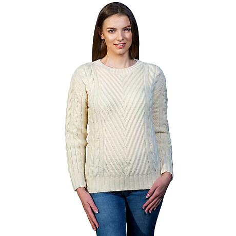 Alternate Image 4 for Irish Sweater | Merino Wool Crew Neck Ribbed Ladies Sweater