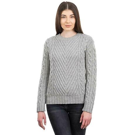 Product Image for Irish Sweater | Merino Wool Crew Neck Ribbed Ladies Sweater
