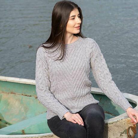 Irish Sweater | Merino Wool Crew Neck Ribbed Ladies Sweater