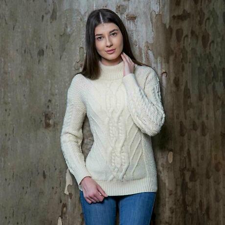 Alternate Image 1 for Irish Sweater | Merino Wool Turtle Neck Aran Ladies Sweater