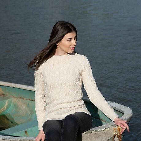 Alternate Image 1 for Irish Sweater | Crew Neck Aran Knit Ladies Sweater