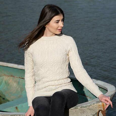 Irish Sweater | Crew Neck Aran Knit Ladies Sweater