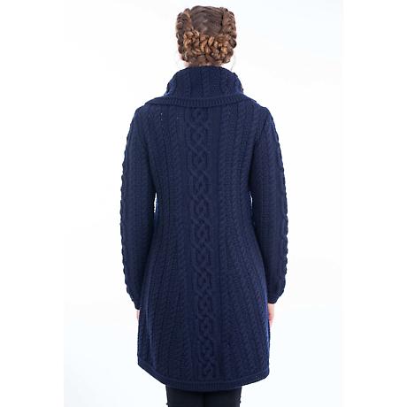 Alternate Image 4 for Irish Coat | Aran Knit 4 Button Collar Ladies Coat