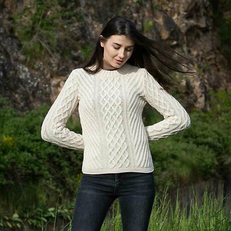 Alternate Image 1 for Irish Sweater | Aran Knit Tunic Ladies Sweater