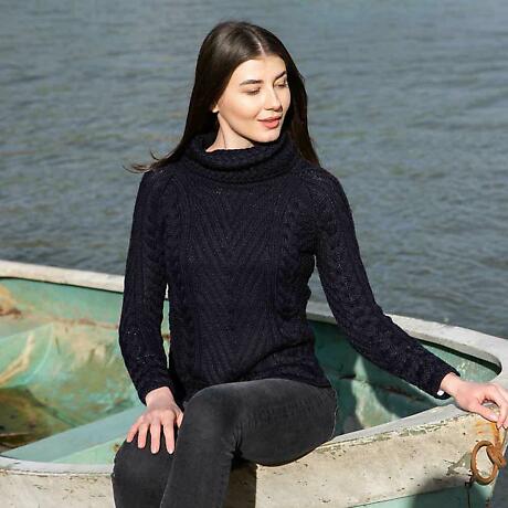 Alternate Image 3 for Irish Sweater | Ribbed Cable Knit Turtleneck Ladies Sweater