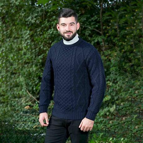 Alternate Image 3 for Irish Sweater | Aran Knit Crew Neck Mens Sweater