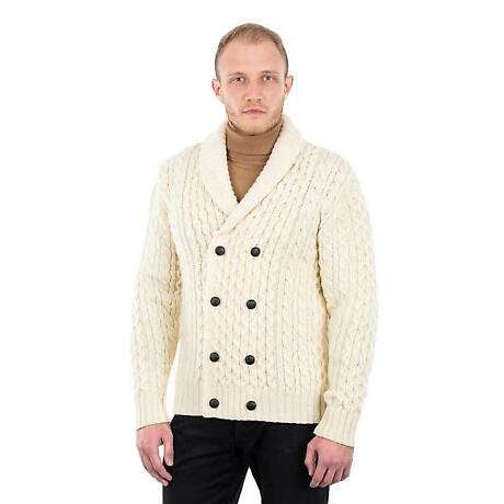 Product Image for Irish Cardigan | Double Breasted Shawl Collar Aran Cable Knit Mens Cardigan