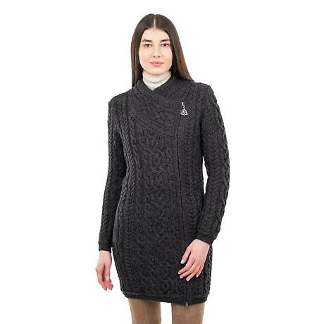 Product Image for Irish Cardigan | Long Aran Cable Knit Side Zip Ladies Cardigan