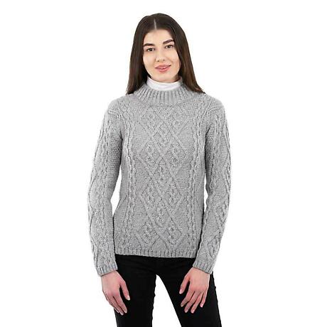 Alternate Image 5 for Irish Sweater | Aran Cable Knit Round Neck Ladies Sweater