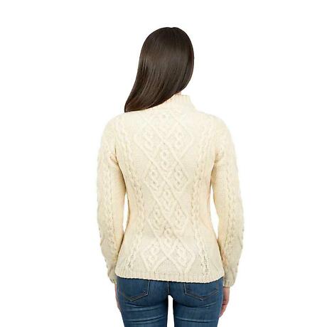 Alternate Image 7 for Irish Sweater | Aran Cable Knit Round Neck Ladies Sweater