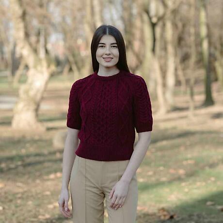 Alternate Image 1 for Irish Sweater | Ladies Cable Knit Short Sleeve Aran Sweater