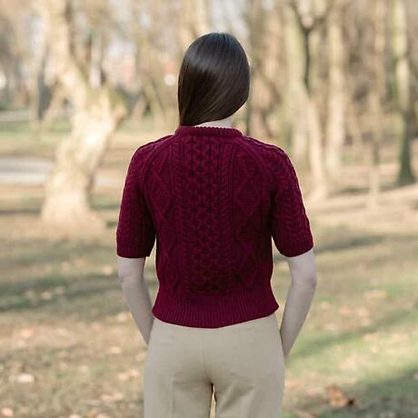Alternate Image 4 for Irish Sweater | Ladies Cable Knit Short Sleeve Aran Sweater