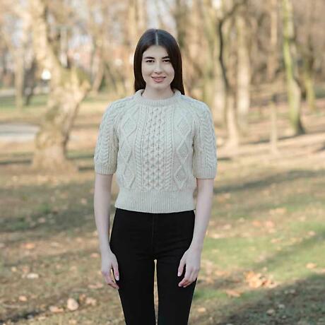 Irish Sweater | Ladies Cable Knit Short Sleeve Aran Sweater