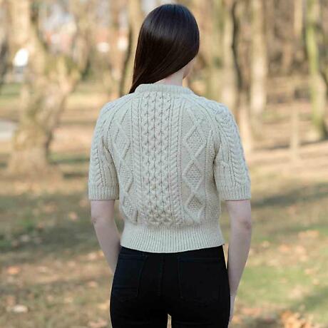 Alternate Image 3 for Irish Sweater | Ladies Cable Knit Short Sleeve Aran Sweater
